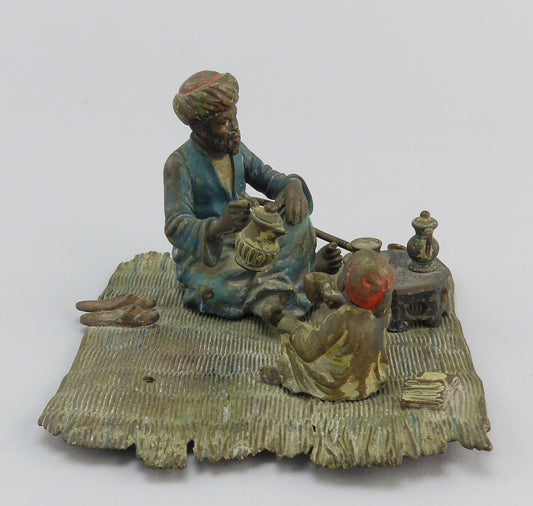 c1890 Antique Austrian Bronze Middle Eastern Scene Serving Tea Man w/ Boy