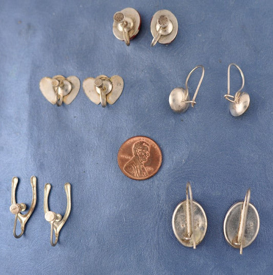 5 Pairs Sterling Earrings Amber Sweethearts Wishbones