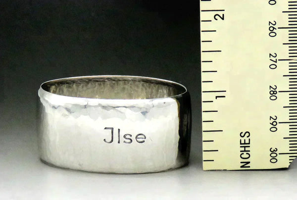 Antique Arts & Crafts Hand Hammered Oval Napkin Ring "Jlse" Mono