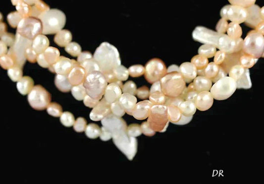 Multi-Stranded Genuine Pink/White/Cream Pearl Necklace