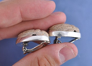 Sterling Carved Stone Scarab Beetle Clip-On Earrings