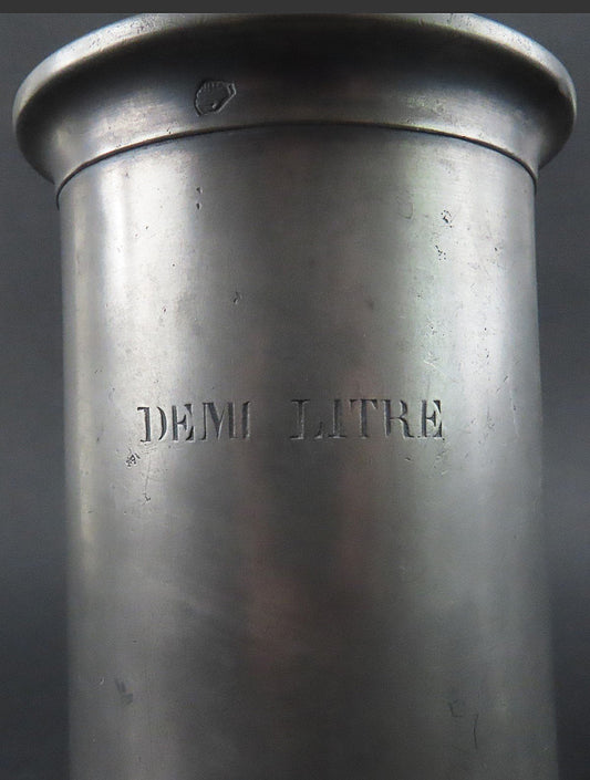 Great Set 7 Antique French Pewter Measuring Cups Tankards Liter to Centiliter