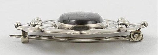 Lovely Arts Crafts Sterling Silver Iridescent Stone Pin Brooch