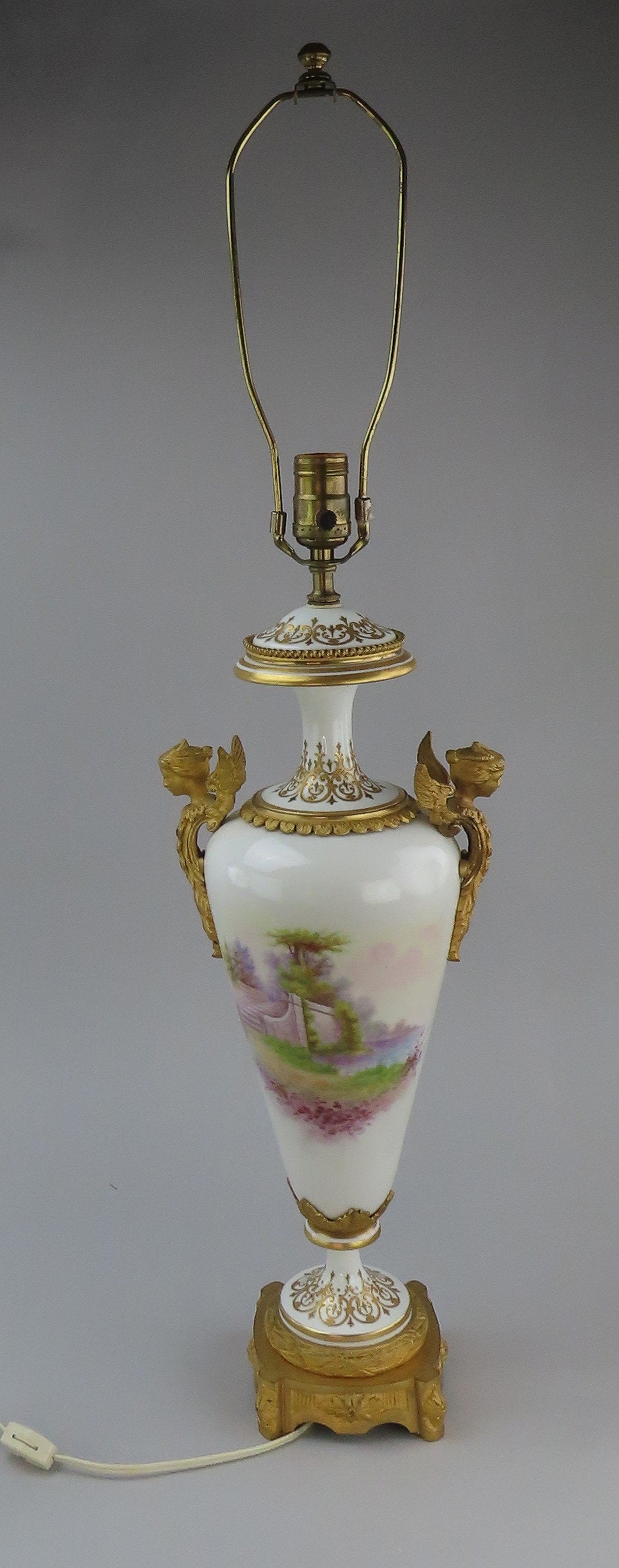 Stunning c1905 French Hand Painted Porcelain Ormolu Courting Scene Table Lamp