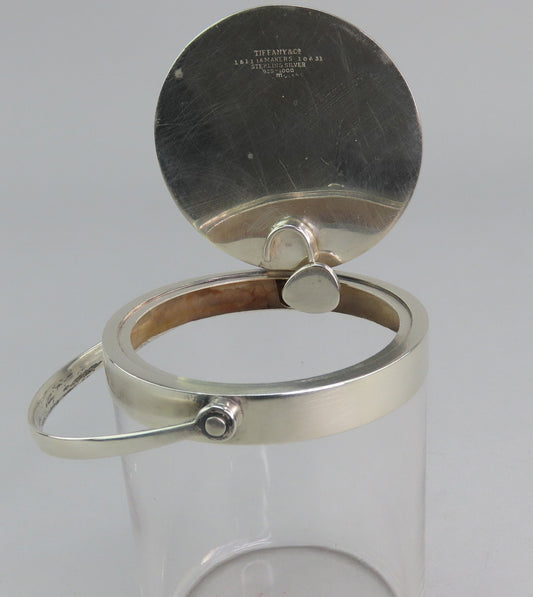 Rare Tiffany Co Sterling Silver Glass Compote Jam Jar Mustard Pot Mechanical Lid