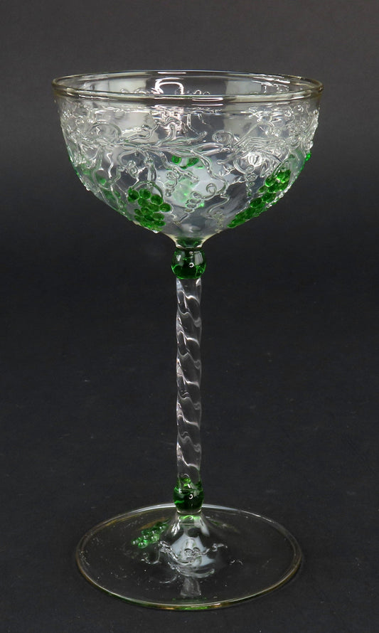 11 Fabulous 2oz Alsace-Style Wine Glasses Green Grape Clusters Textured Design