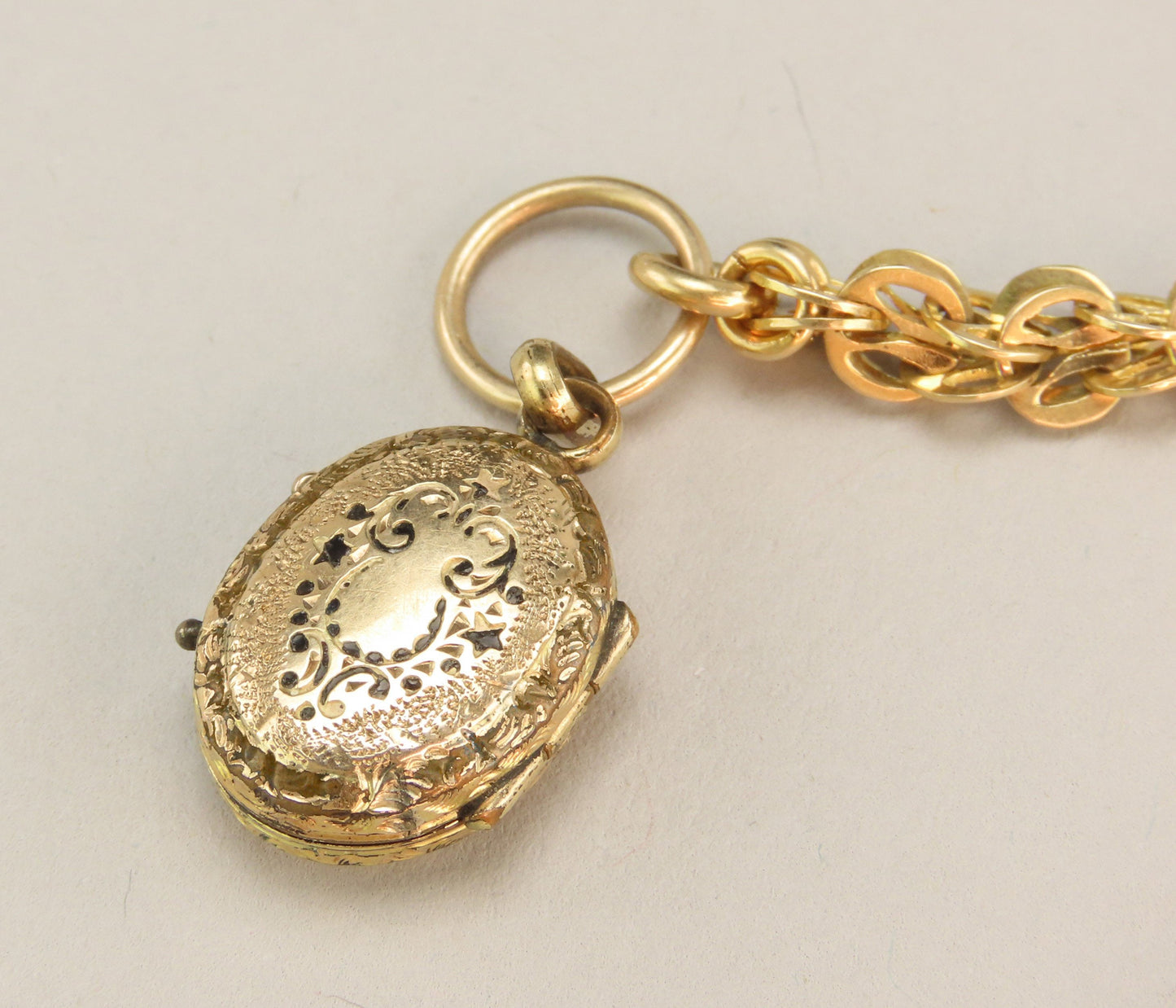 Superb c1850s Victorian 14k Gold 23" Watch Chain Necklace w GF/10k Locket