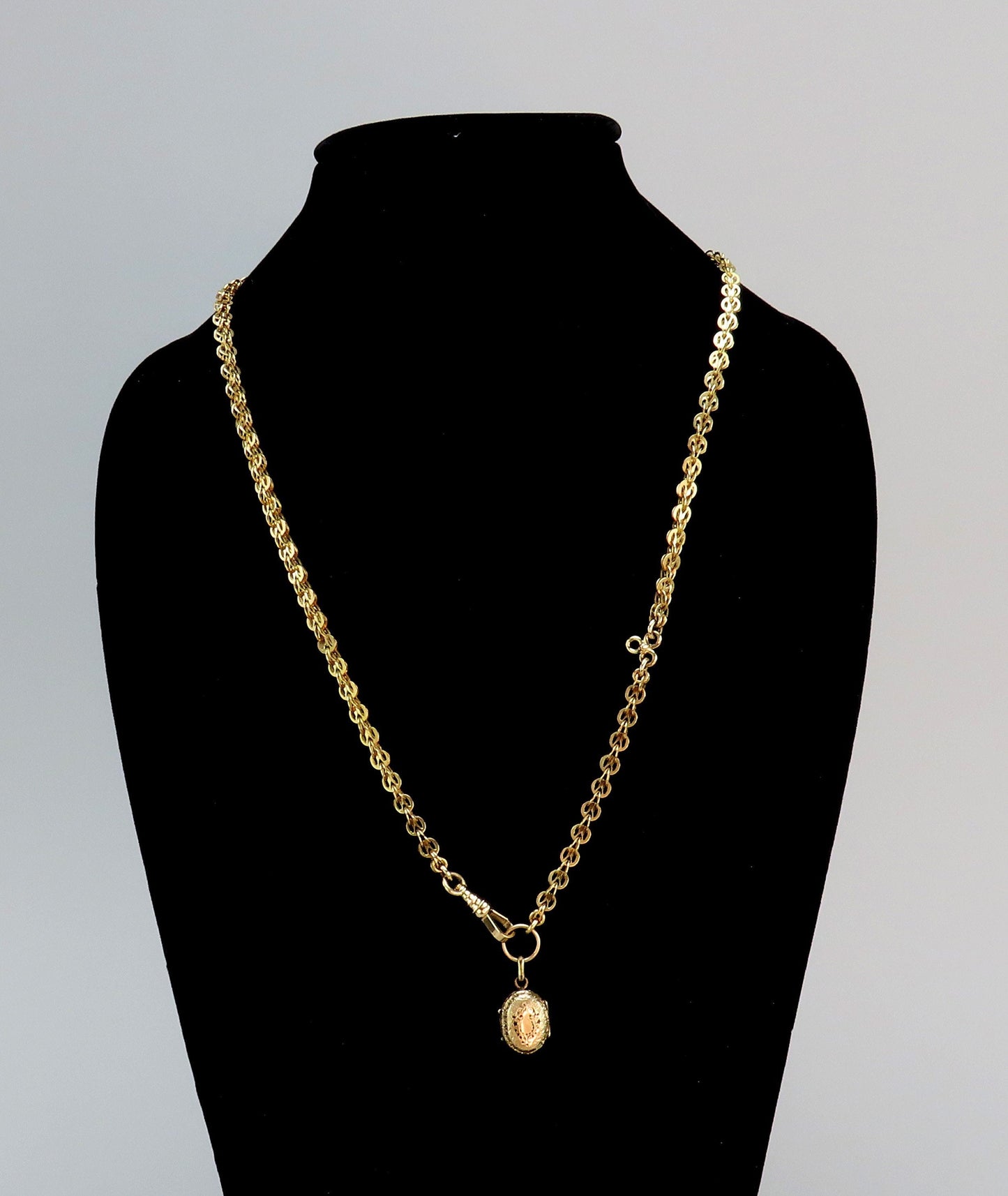 Superb c1850s Victorian 14k Gold 23" Watch Chain Necklace w GF/10k Locket