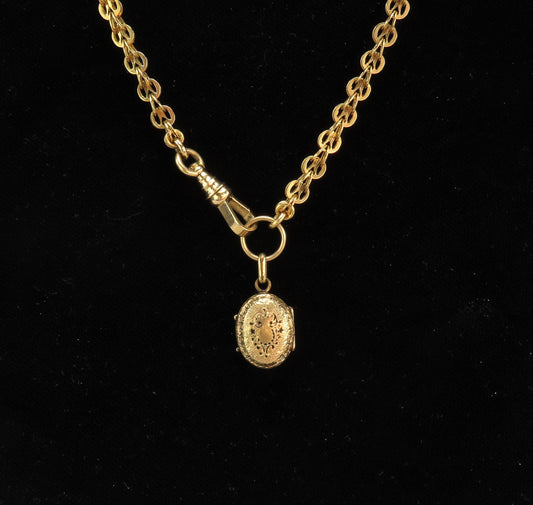 Superb c1850s Victorian 14k Gold 23" Watch Chain Necklace w GF/10k Locket