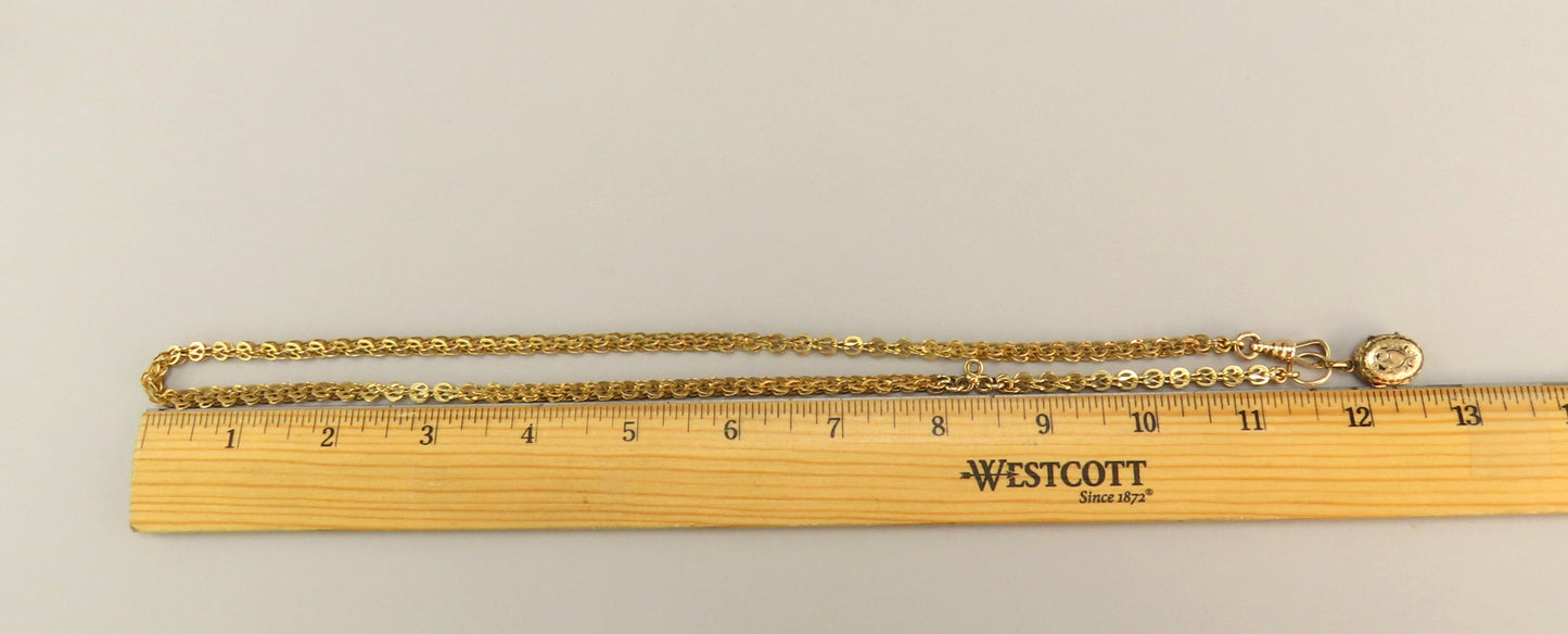 Superb c1850s Victorian 14k Gold 23" Watch Chain Necklace w GF/10k Locket