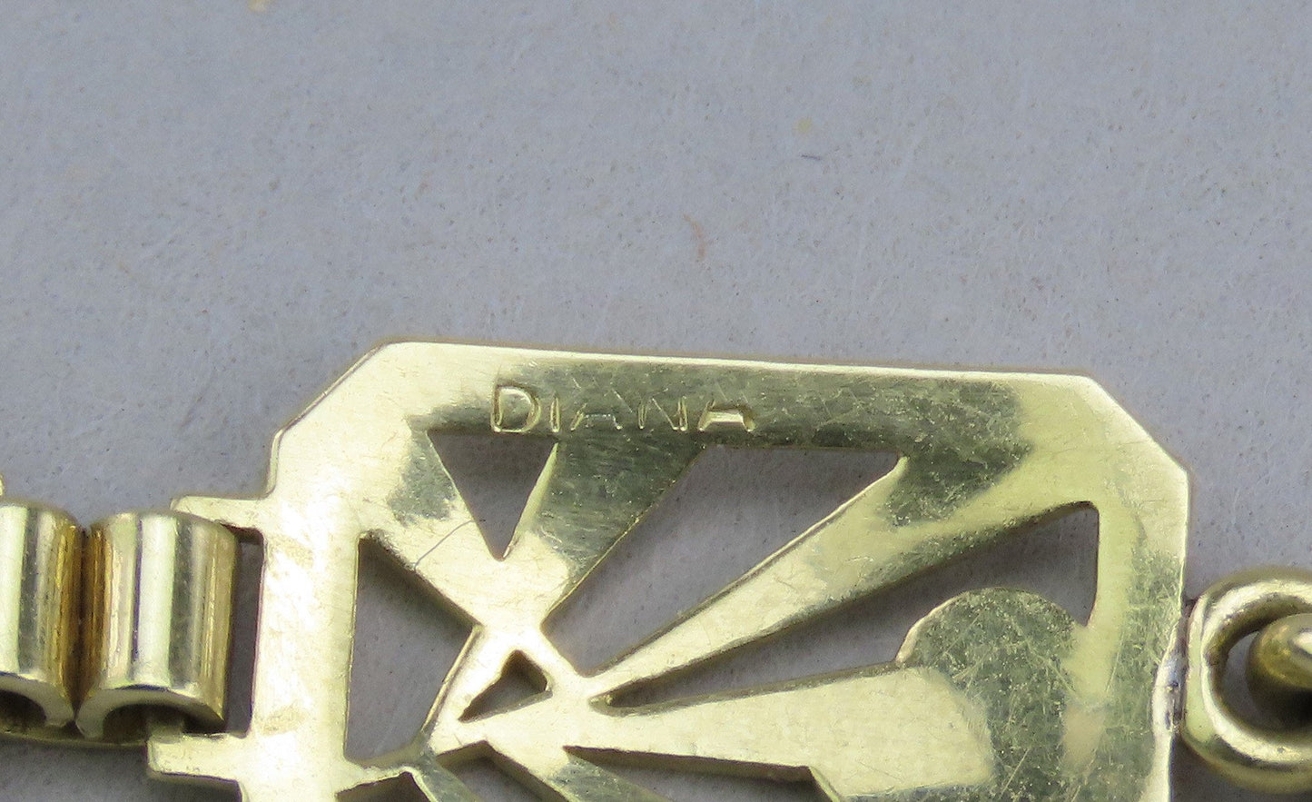 Stylish VTG Diana 14k Yellow Gold Openwork Leaves Bracelet