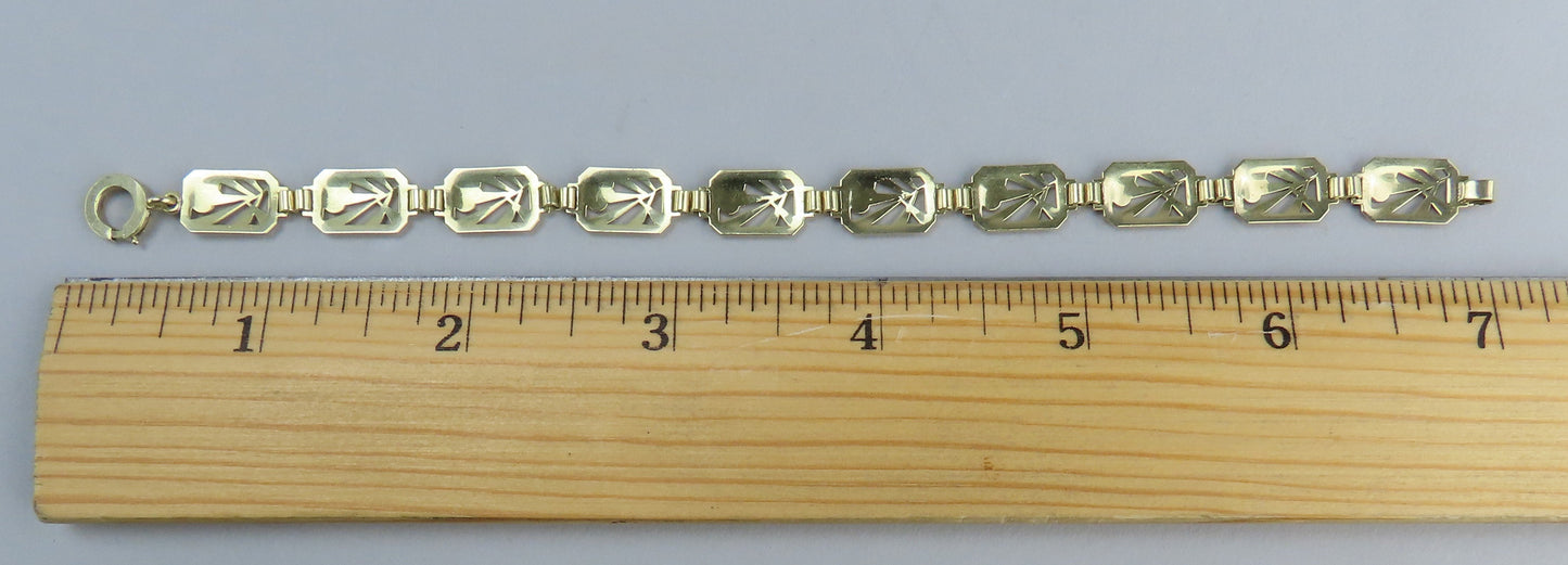 Stylish VTG Diana 14k Yellow Gold Openwork Leaves Bracelet