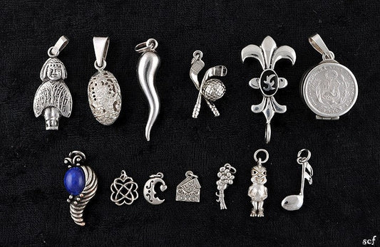 13 Sterling Silver Charms Pendants Flowers Music Note Golf Clubs