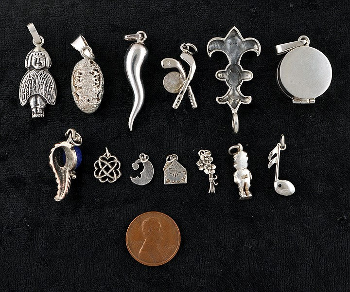 13 Sterling Silver Charms Pendants Flowers Music Note Golf Clubs