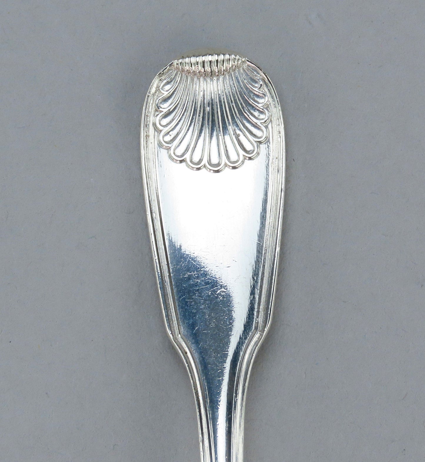 Superb Set Antique French 950 Silver Puiforcat Fiddle Shell Spoons w Great Crest