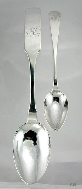 Early 19th Century American Coin Silver Teaspoon & Tablespoon Coffin End