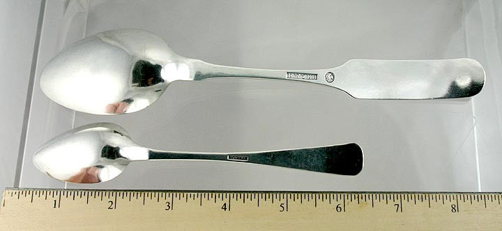 Early 19th Century American Coin Silver Teaspoon & Tablespoon Coffin End