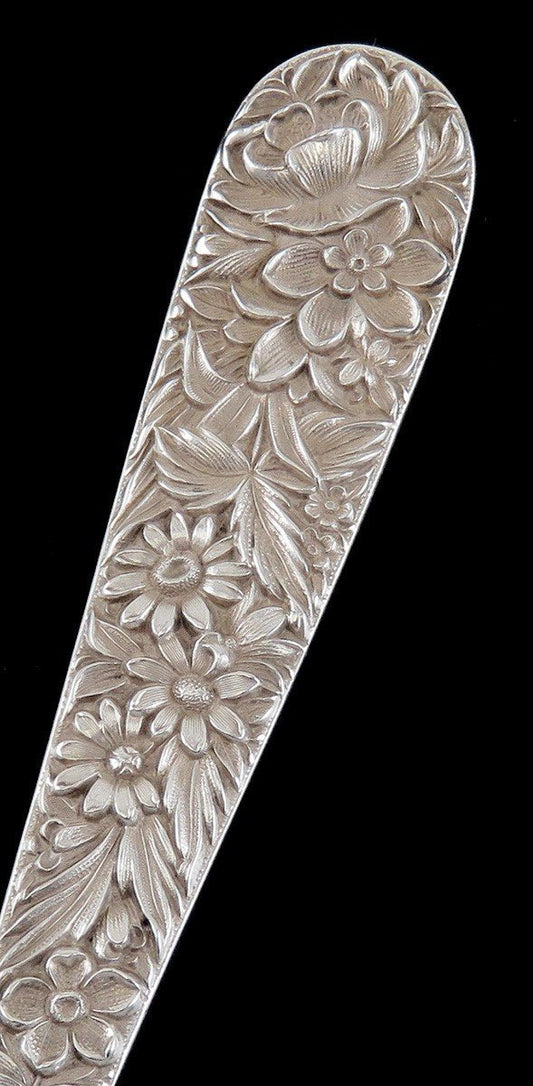 c1940 Sterling Silver S Kirk Repousse Flower Fruit Bowl Large Serving Spoon