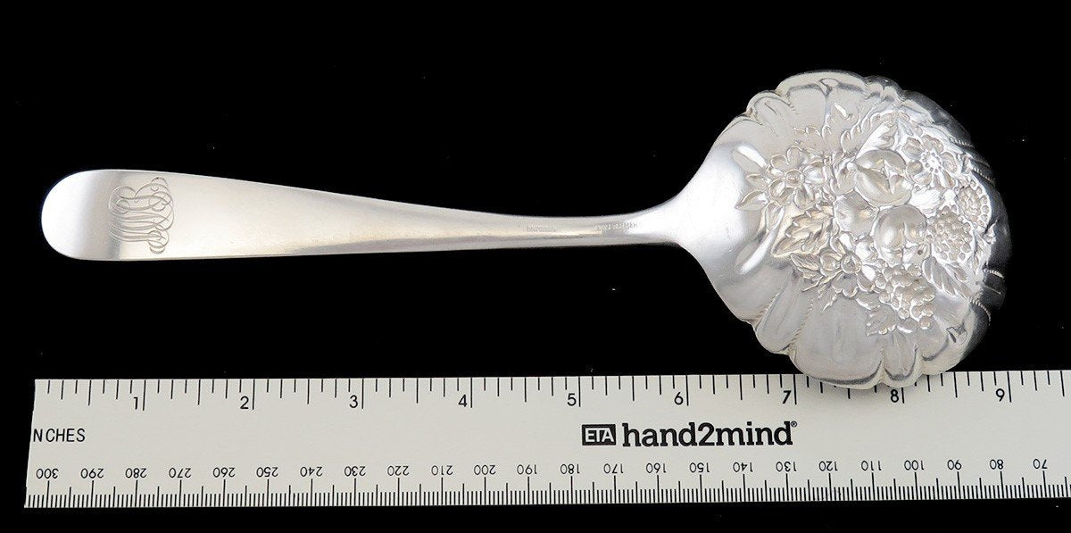 c1940 Sterling Silver S Kirk Repousse Flower Fruit Bowl Large Serving Spoon