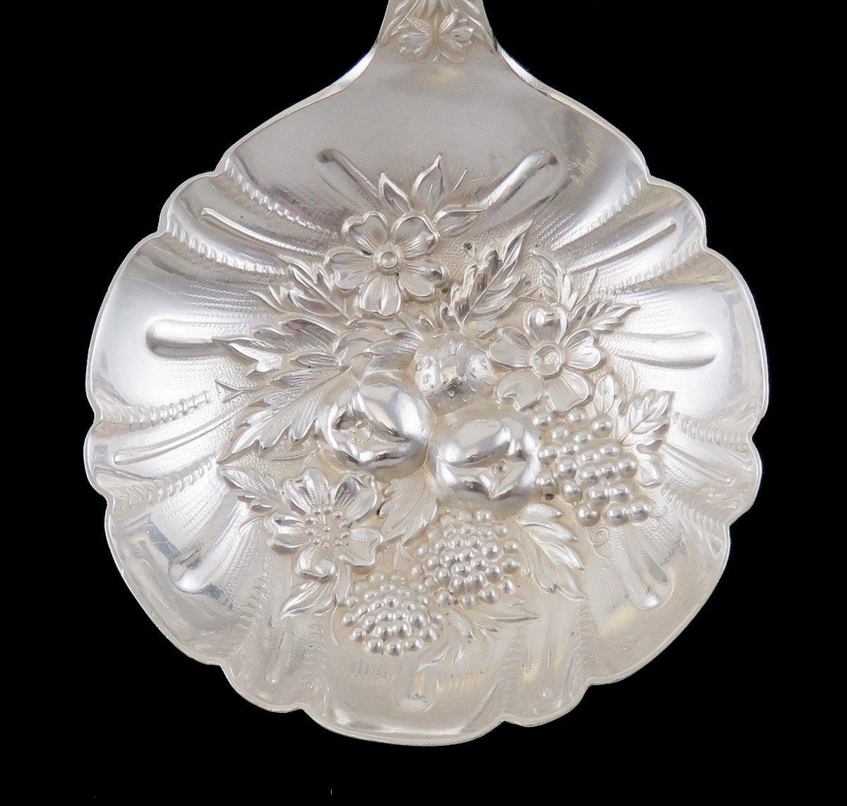 c1940 Sterling Silver S Kirk Repousse Flower Fruit Bowl Large Serving Spoon