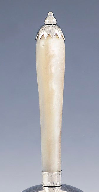 Antique c1820 Chinese Export Silver Mother of Pearl Shell Hand Bell