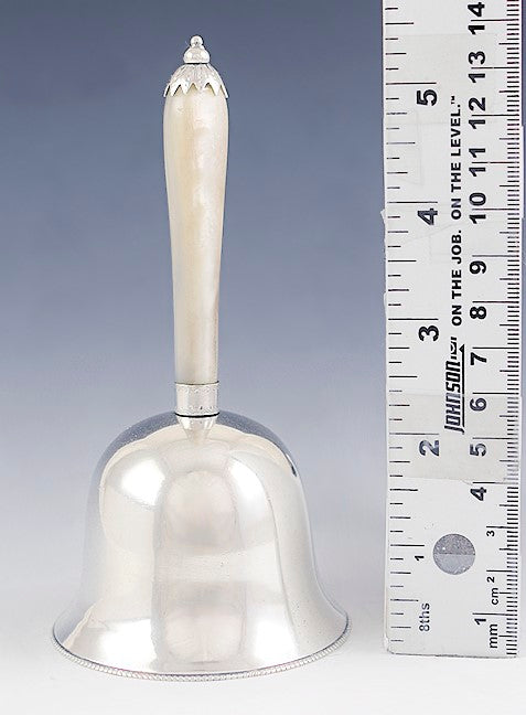 Antique c1820 Chinese Export Silver Mother of Pearl Shell Hand Bell