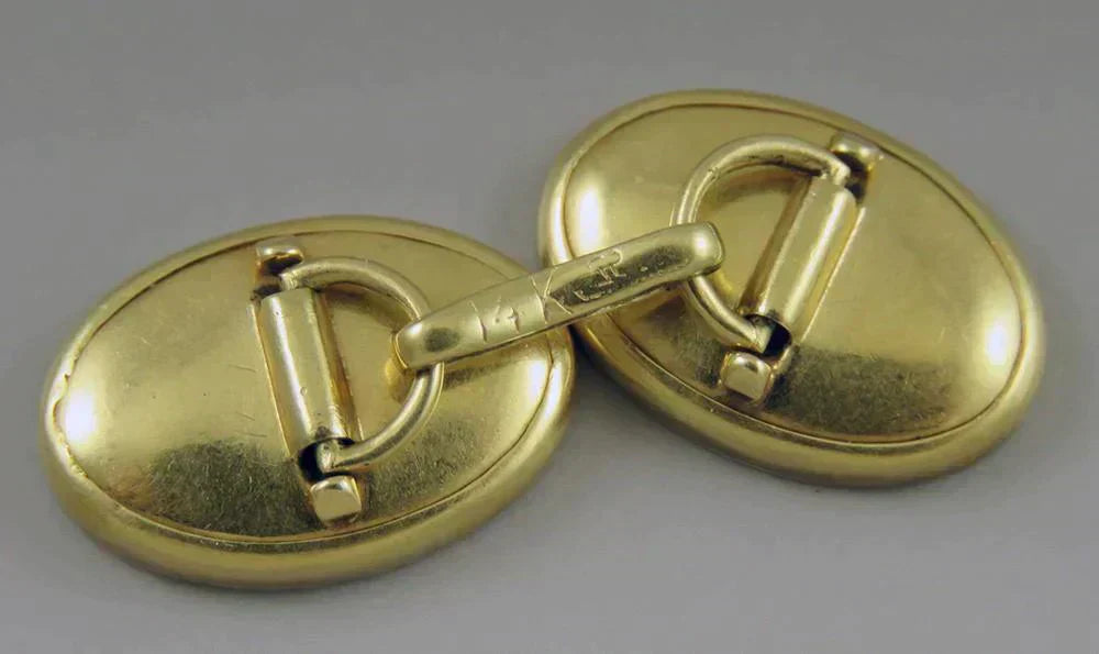 Antique Deco c1915 Krementz 14K Gold Platinum MOP Shell Diamond Mens Cufflinks