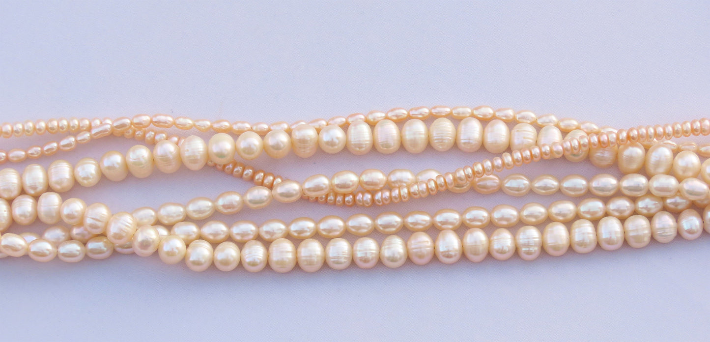 Vintage Elegant 6 Strand Real Pearl Necklace Sterling Silver Closure 17 Inches