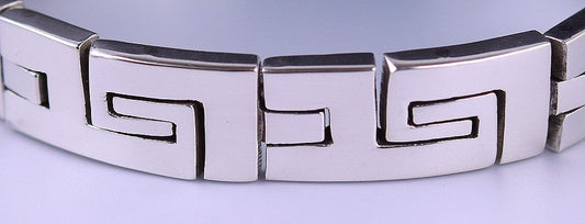 Delightful Modern Sterling Silver Greek Key Pattern Bracelet Made in Mexico