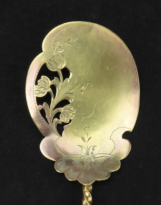 Beautiful Antique Art Nouveau German Silver Floral Pastry Server w Pierced Blade