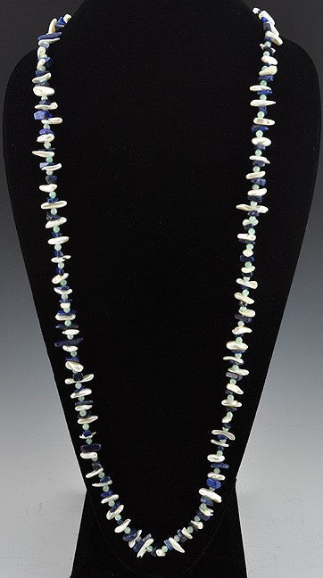Genuine Pearl Lapis Aventurine Stone Necklace 36.5"