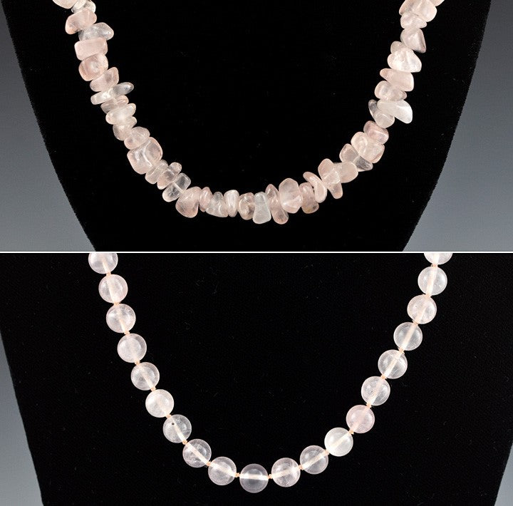 Lot of 2 Pink Rose Quartz Beaded Necklaces