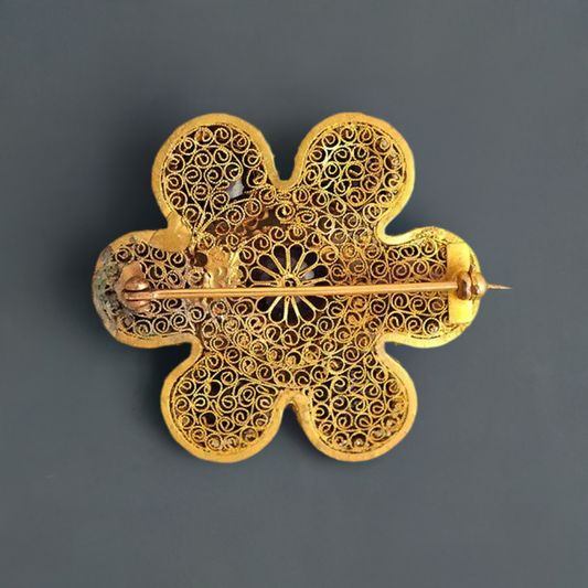 Antique Gold-tone Filigree Amethyst Purple Glass Pin