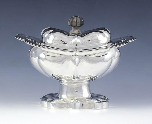 Antique 1848 Dutch Silver Covered Dish Sugar Pedestal Bowl 19th Century