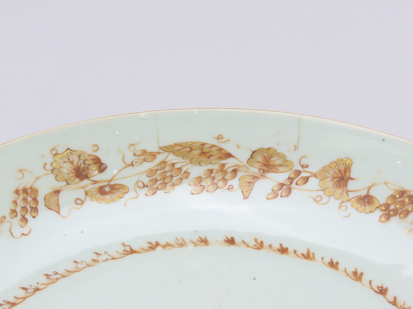 Exceptional Set 6 c1790 Chinese Export Porcelain Brown Grape Vine 9.5" Plates