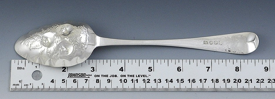 Antique 1809 Georgian English Sterling Silver Hand Chased Fruit Serving Spoon