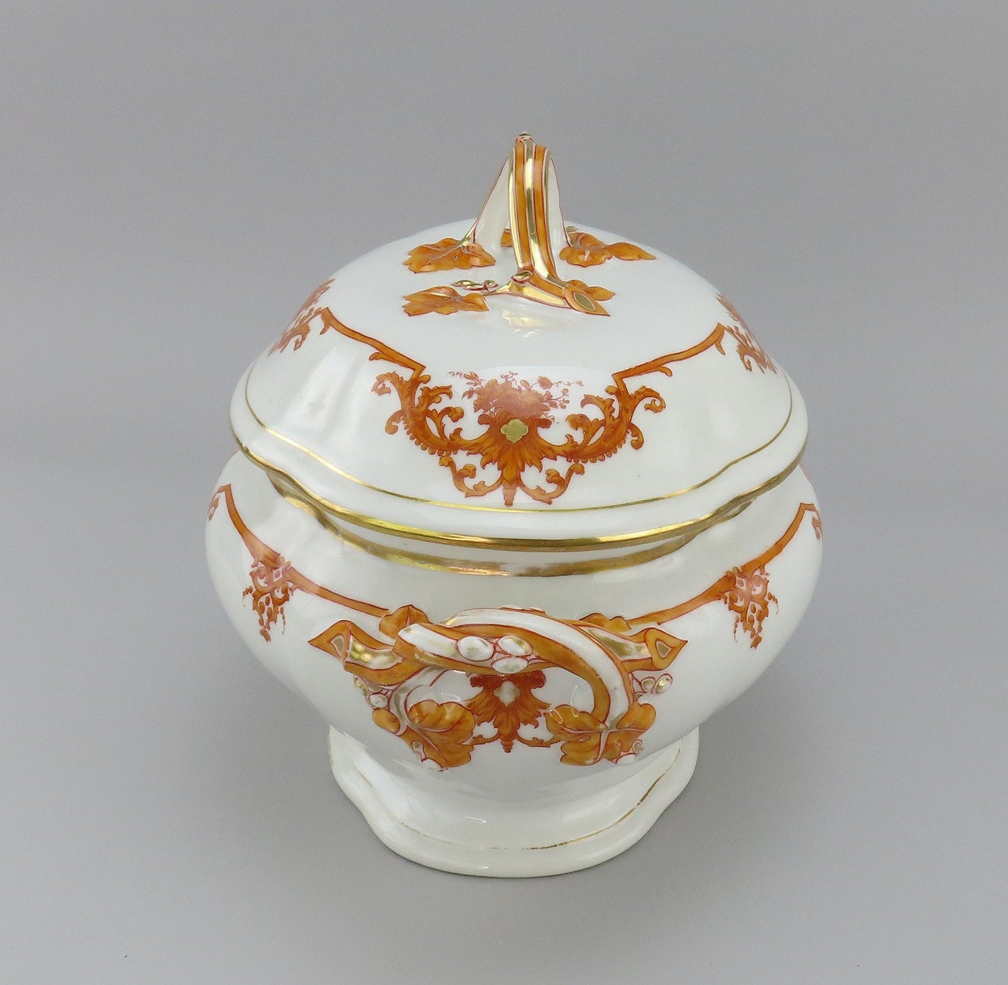 Beautiful Large French 1870s Porcelain Oval Covered Serving Dish 13 1/2" Long