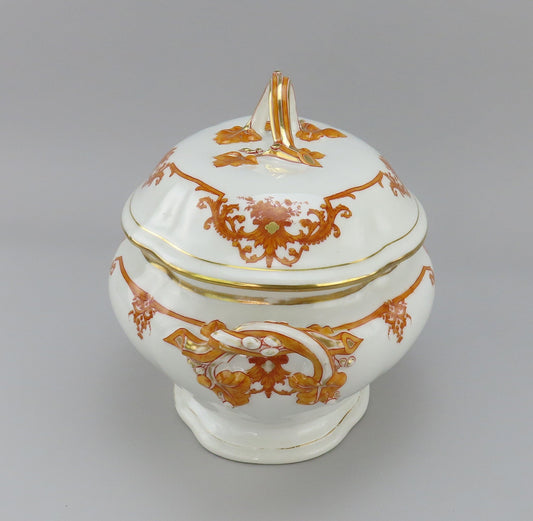 Beautiful Large French 1870s Porcelain Oval Covered Serving Dish 13 1/2" Long