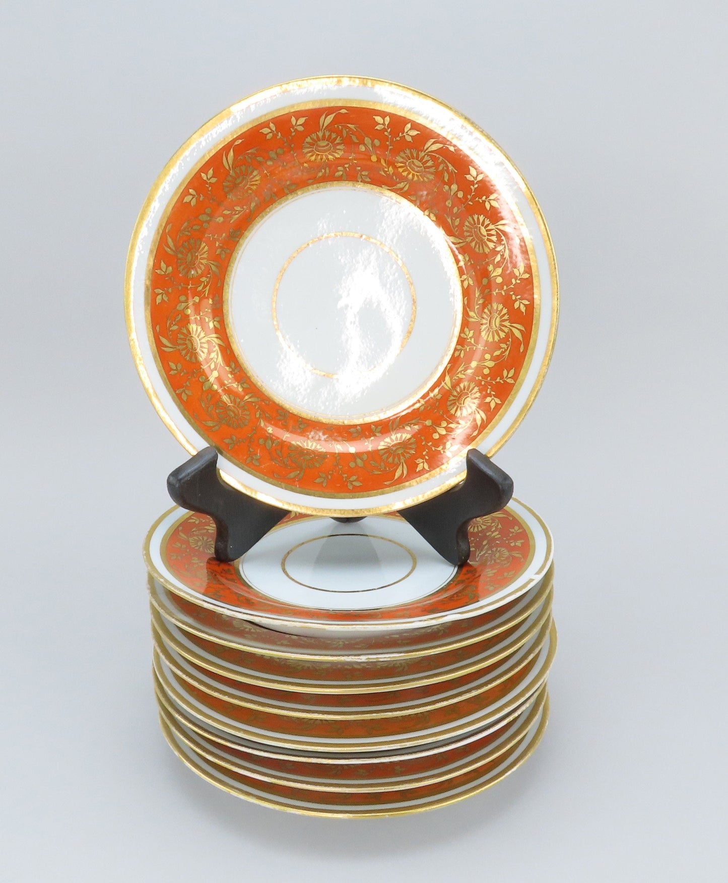 9 Barr Flight Barr c1810 Porcelain Orange Flower Gilded Dessert Salad Plates 8"