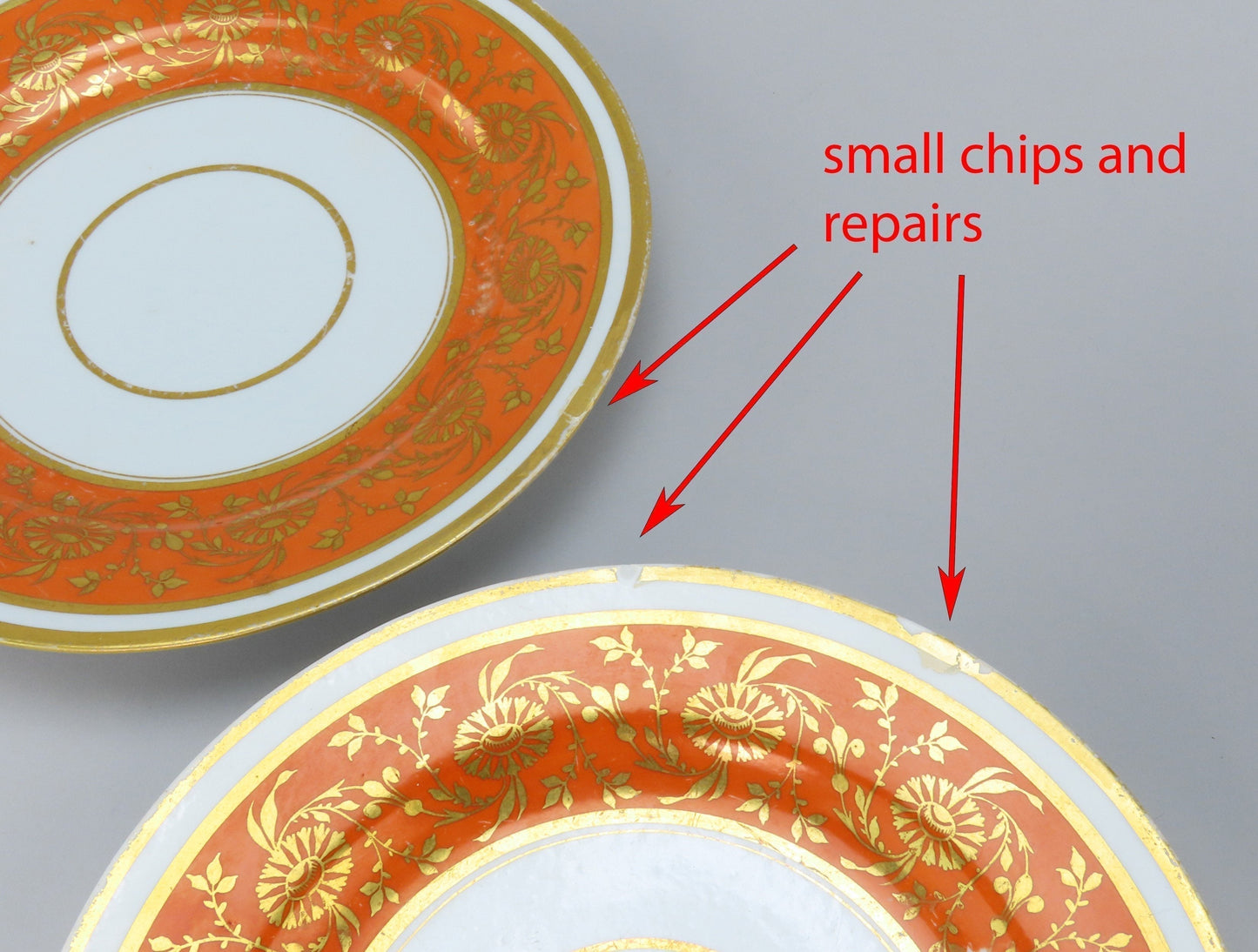 9 Barr Flight Barr c1810 Porcelain Orange Flower Gilded Dessert Salad Plates 8"