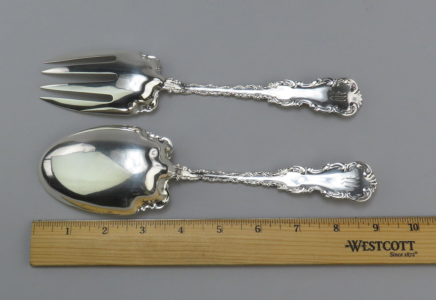 Fabulous Whiting Louis XV Sterling Silver Salad Serving Set W Mono 8 Inches