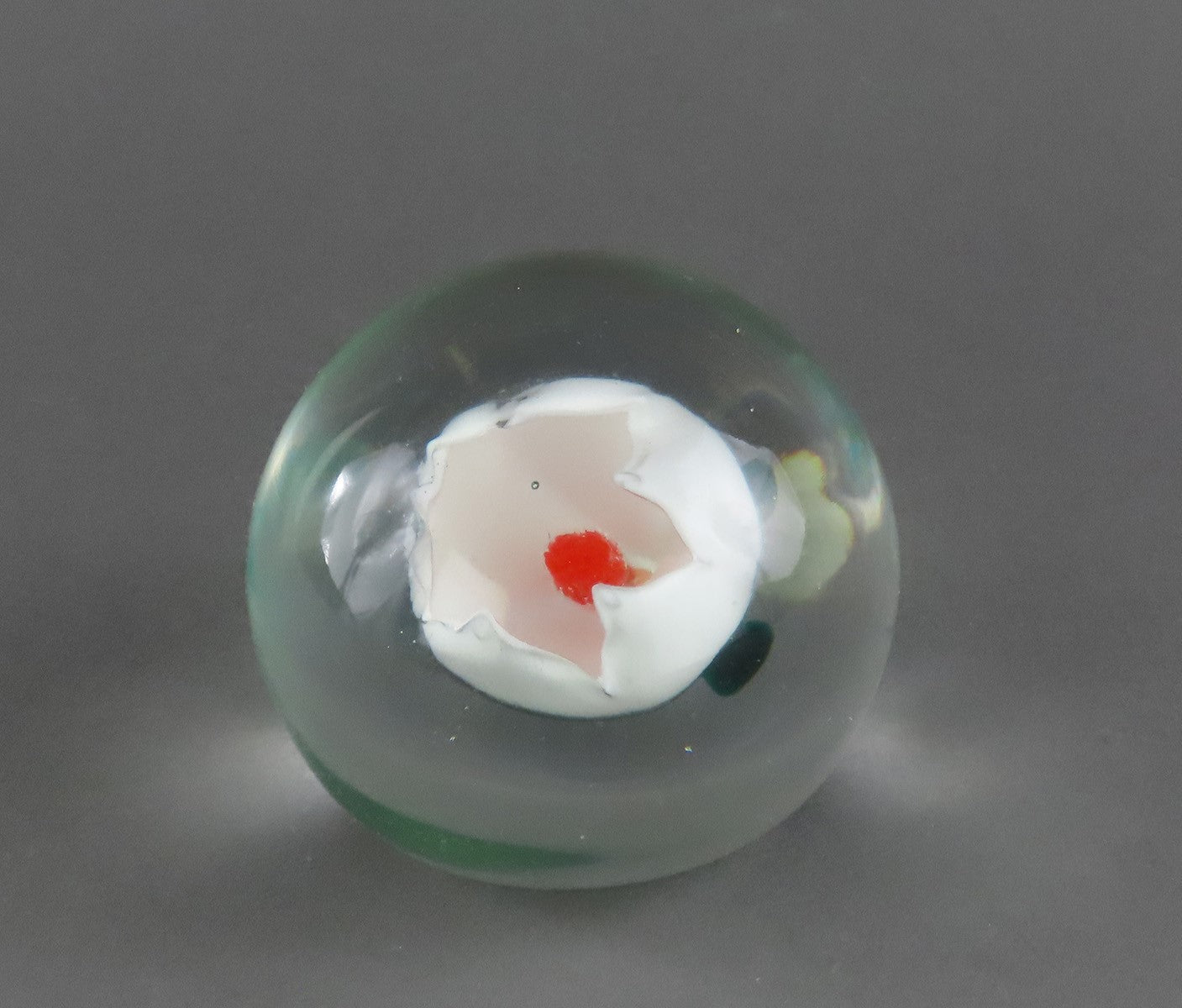Elegant Hand-Blown Glass Round Paperweight White Tulip Angled