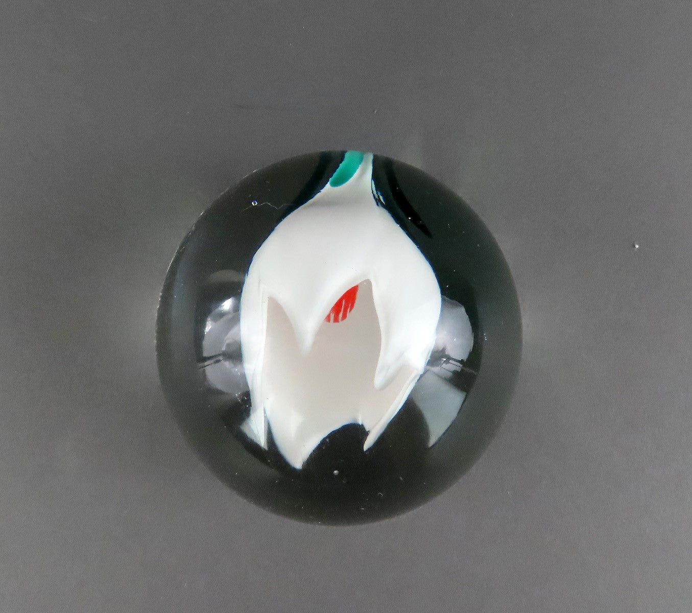 Elegant Hand-Blown Glass Round Paperweight White Tulip Angled