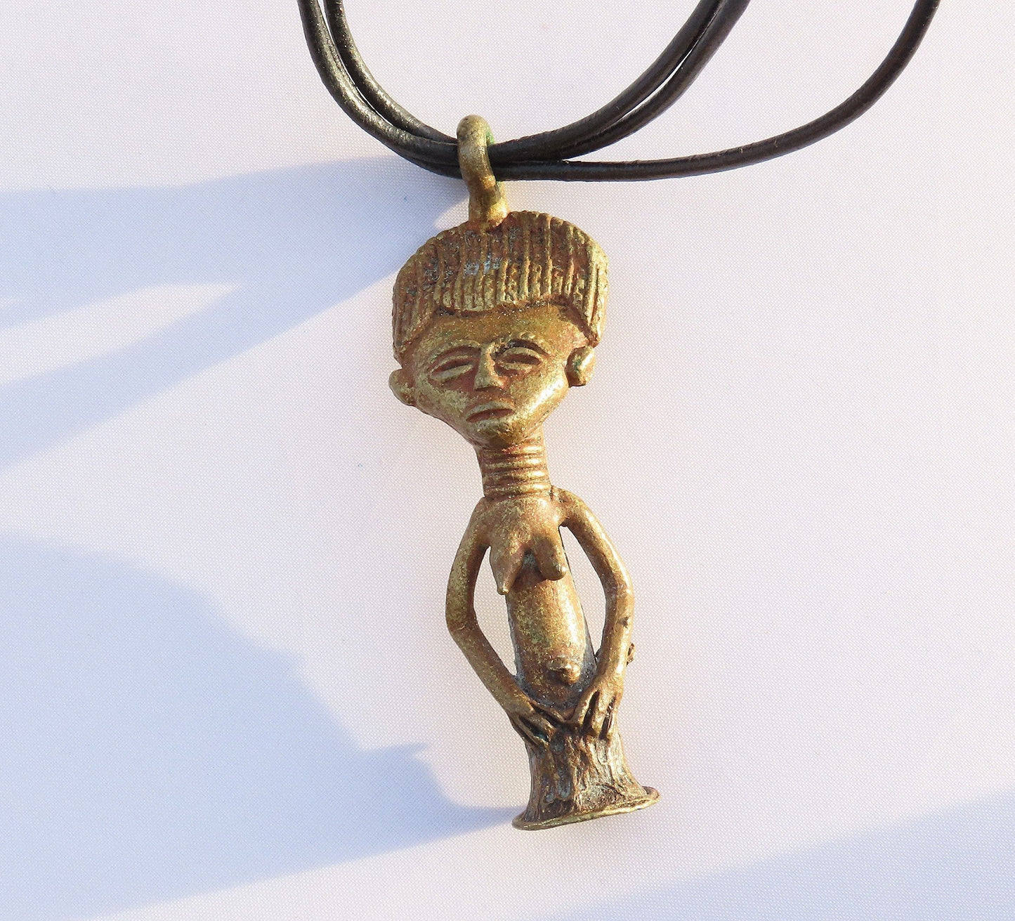 EKABO Paris African Figure Layered Black Leather Necklace 16 Inches