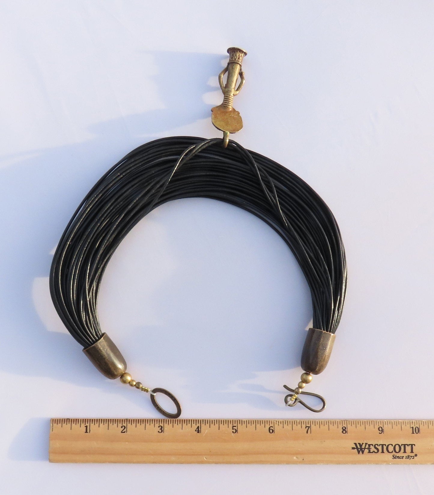 EKABO Paris African Figure Layered Black Leather Necklace 16 Inches