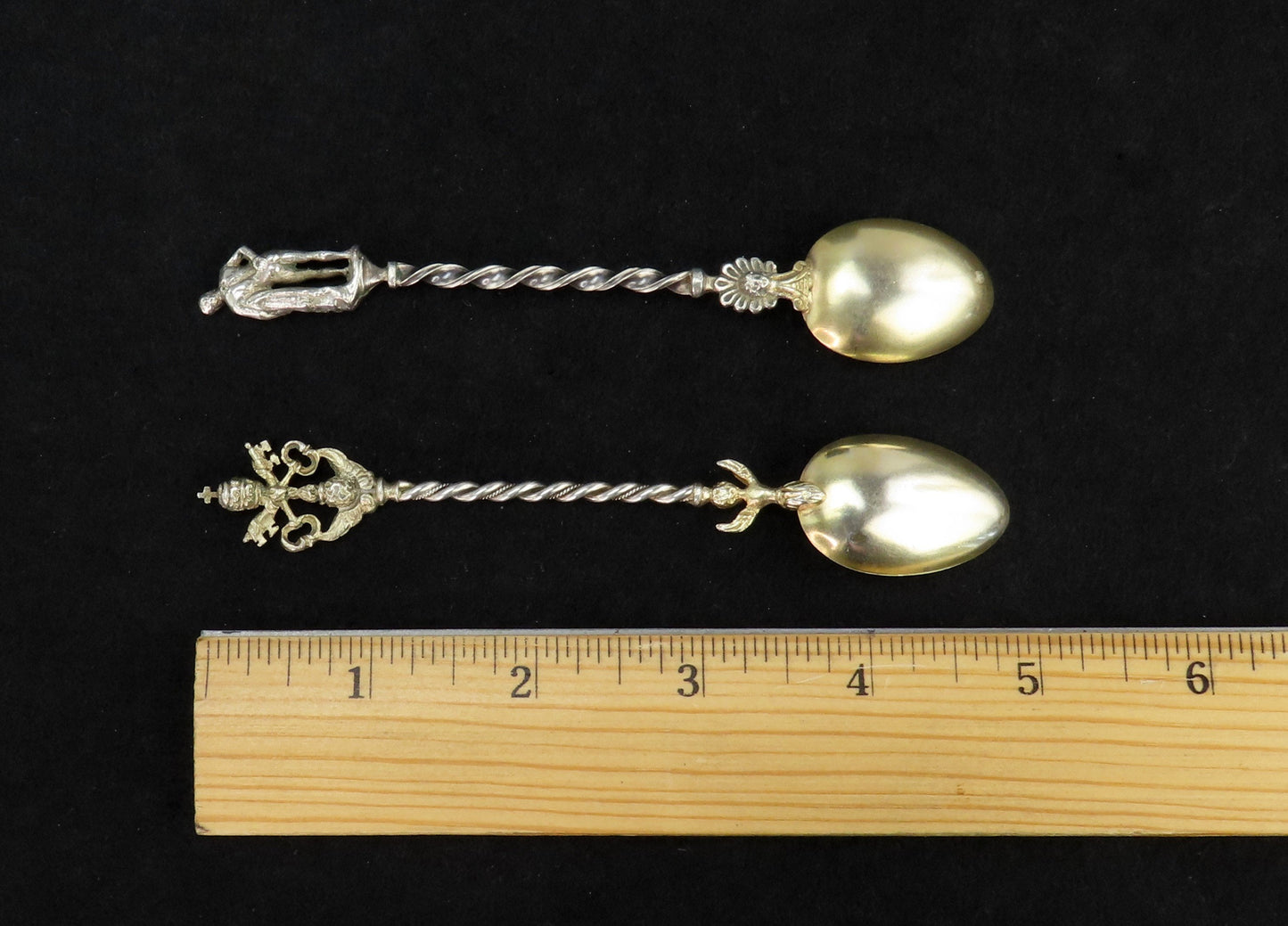 Superb Set 7 Italian 800 Silver Gilt City Souvenir Spoons Vatican Florence