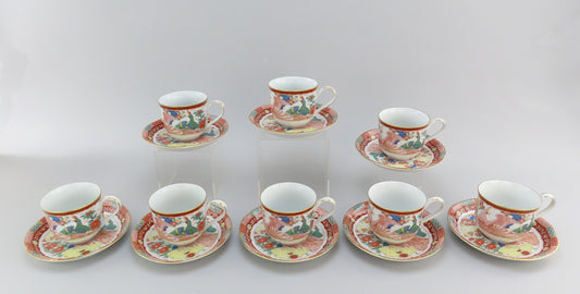 8 Large Cups and Saucers Gumps San Francisco Phoenix Bird 9639 Imari Style