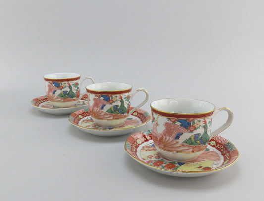 8 Large Cups and Saucers Gumps San Francisco Phoenix Bird 9639 Imari Style