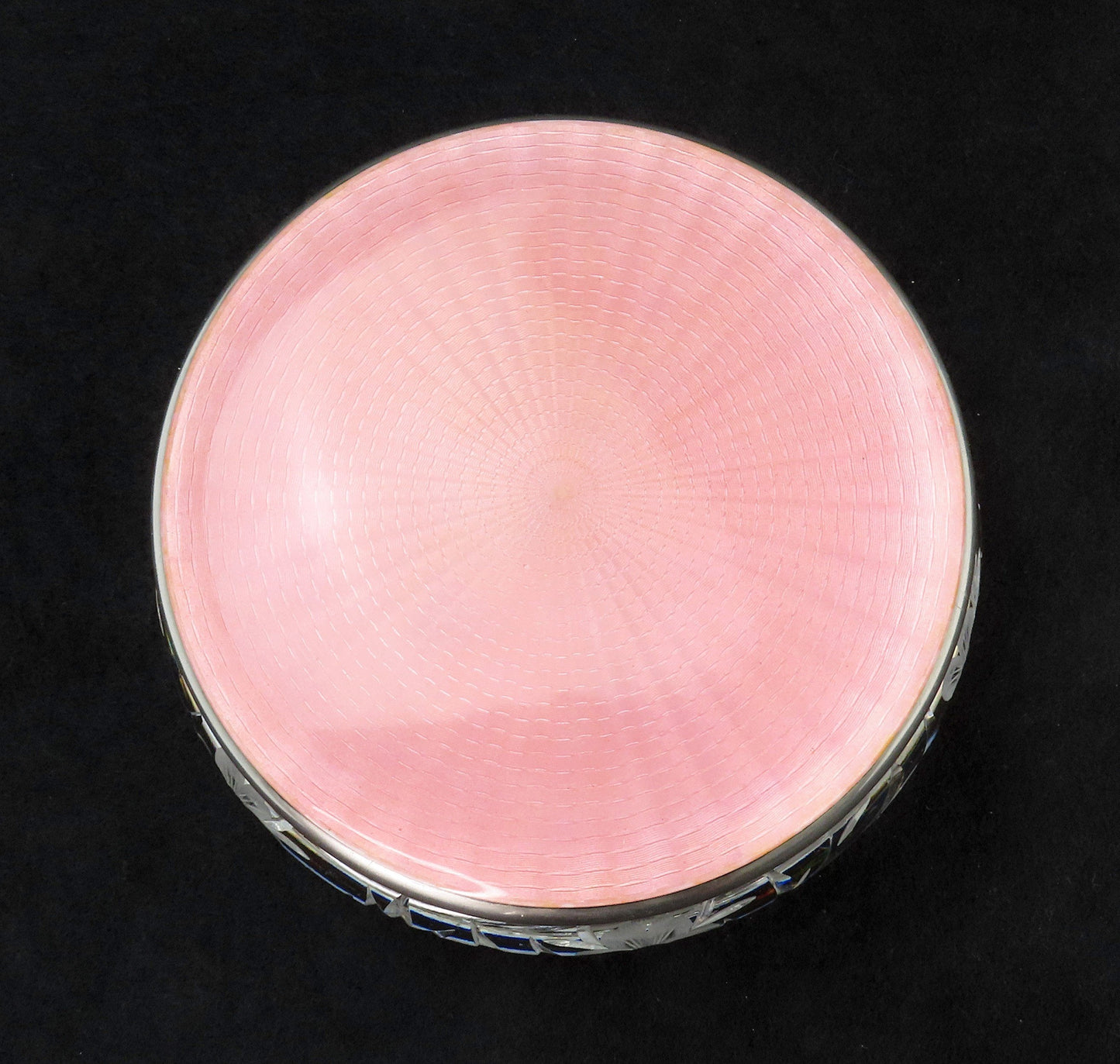 American Brilliant Period ABP Cut Glass Dresser Jar Sterling Silver Pink Enamel
