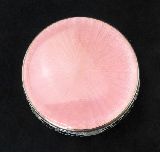 American Brilliant Period ABP Cut Glass Dresser Jar Sterling Silver Pink Enamel